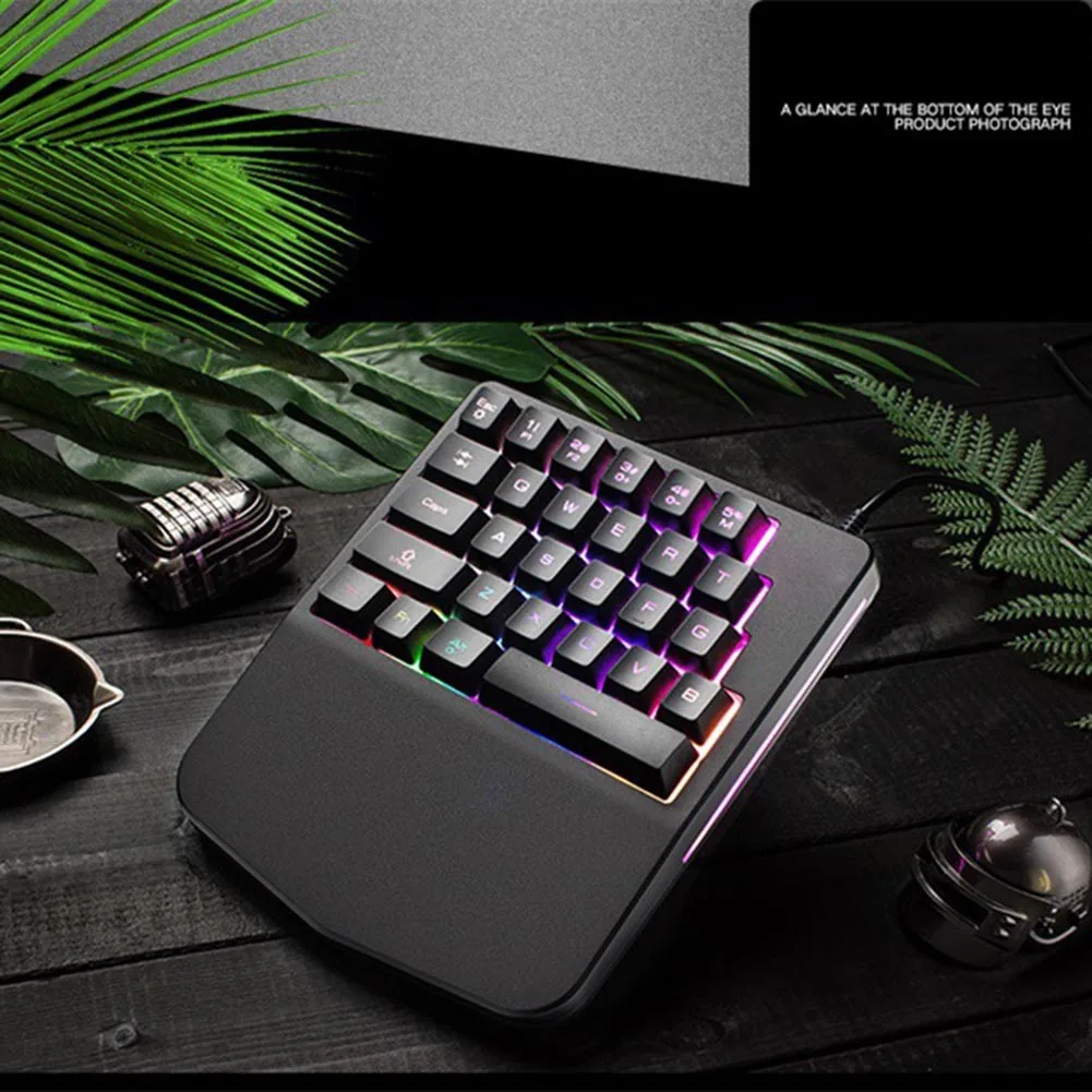  28 Keys Wired Mini Keyboard Rainbow Backlight One Hand USB Keypad for Dota OW PUBG Game OUJ99