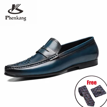 

Men leather shoes business dress suit shoes men brand Bullock genuine leather black slipon wedding mens shoes Phenkang