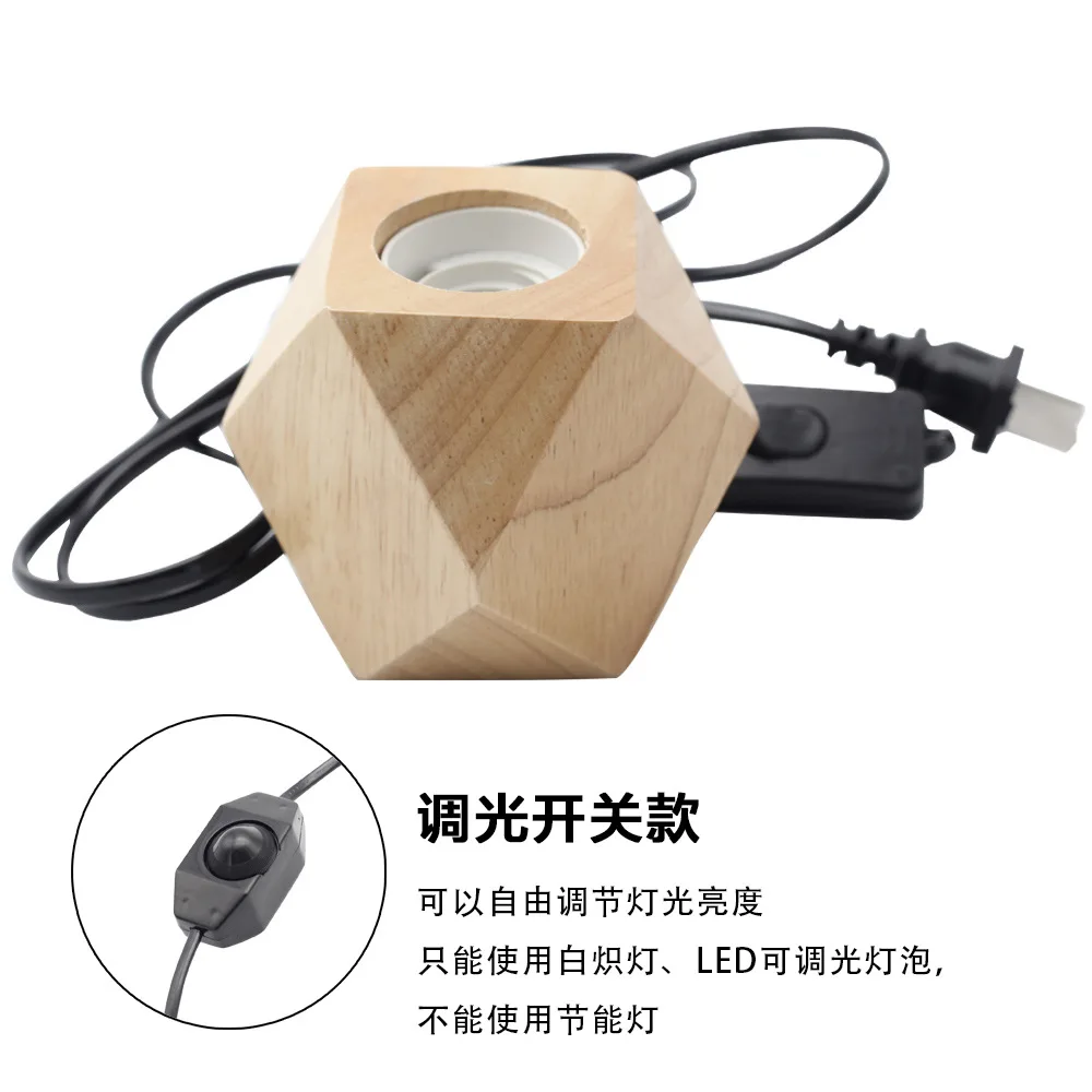 

Dimmer Switch E27 Vintage Wooden Table Lamp with Switch Wire Solid Wood Lamp Holder Logs Rhombus Retro Small Table Lamp
