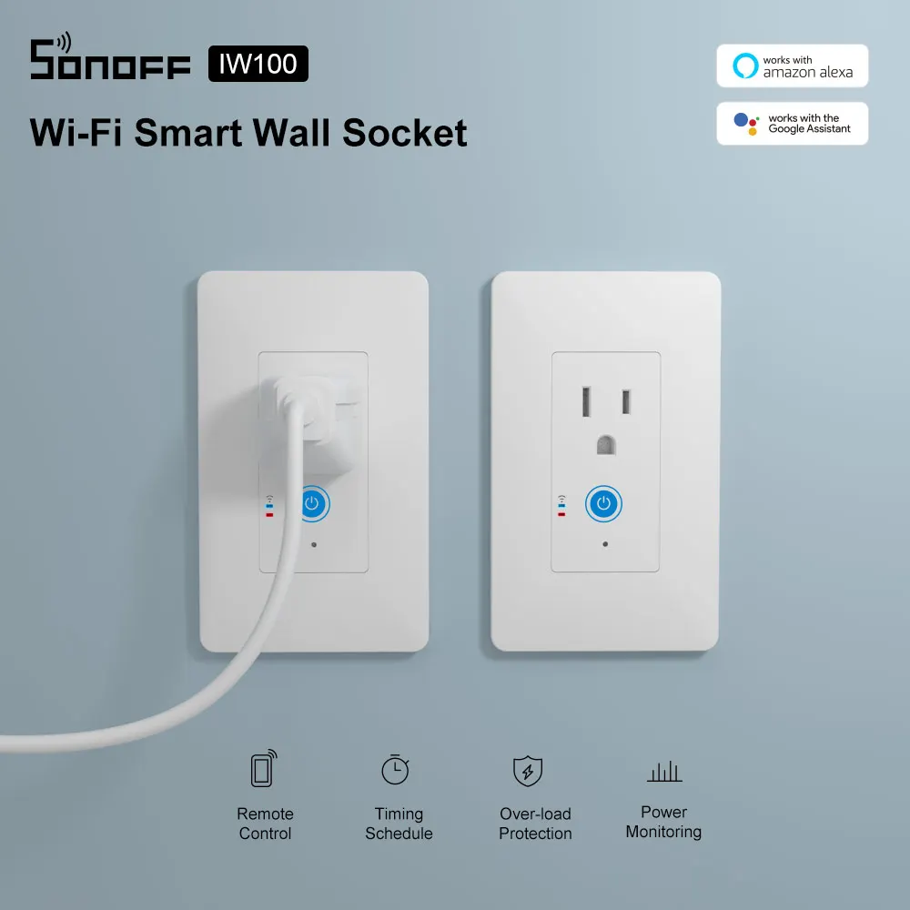 Sonoff iw100 wifi wall socket plug 15a 1800w smart power monitoring wall switch app voice lan remote control works with alexa (iw100 us)
