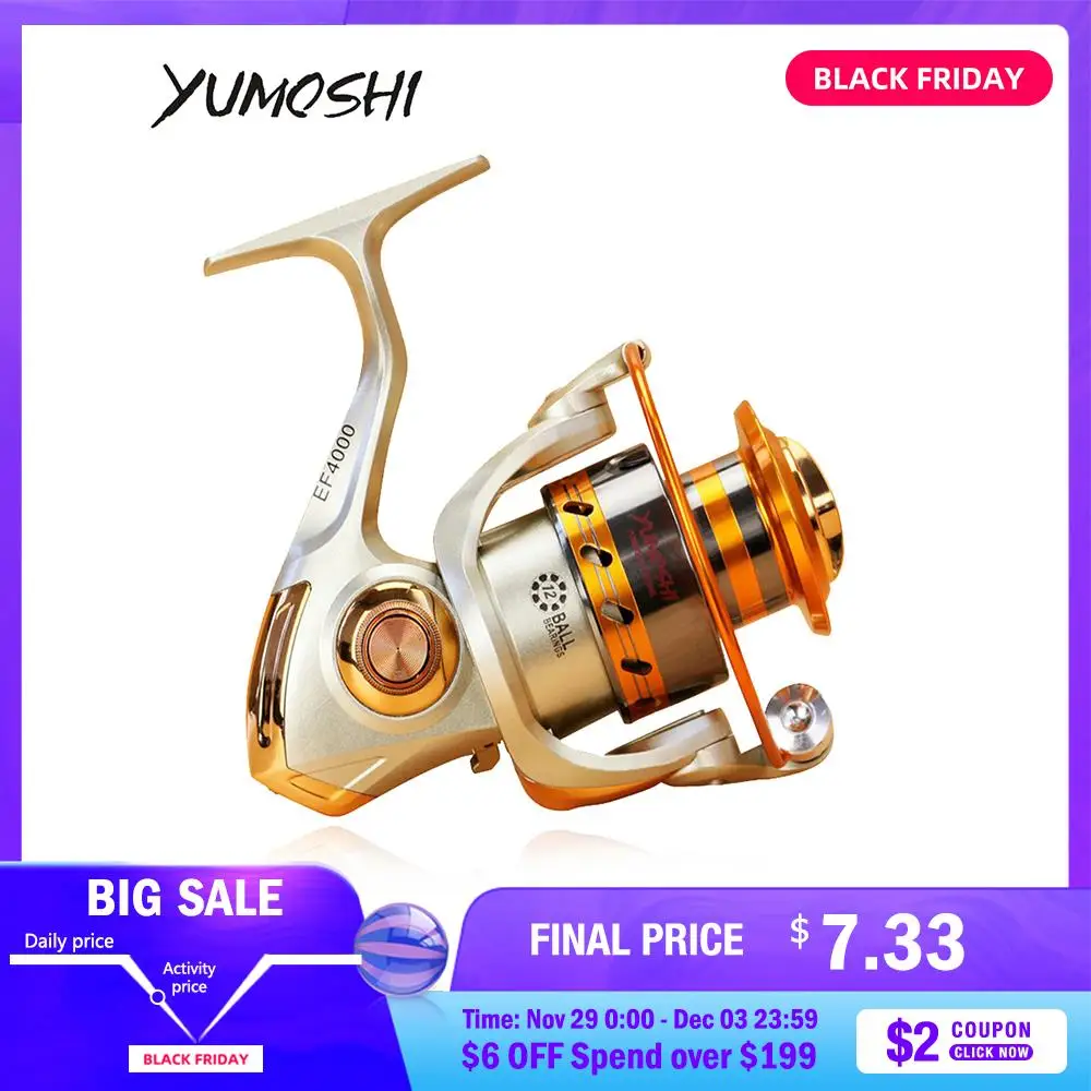 

12BB 5.2:1 Metal Spool Spinning Fishing Reel 12BB Ball Bearings Carp Fishing Reel EF1000-7000 Series Mulinelli Spinning 2019