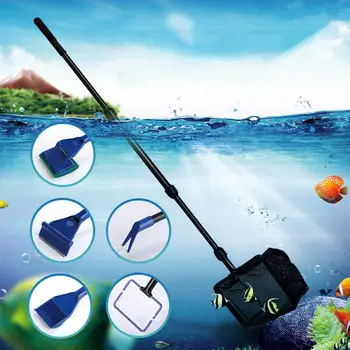 

6 in 1 Aquarium Cleaning Tools Net Fish Gravel Rake Algae Scraper Sponge Fork Brush Glass Cleaning Tool