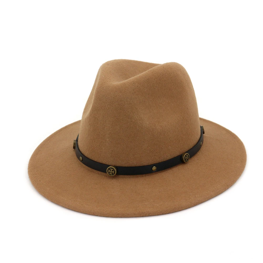 Coffee Мужская и Женская шерстяная шляпа Fedora элегантные женские вечерние шляпы широкополый шляпка для церкви - Цвет: Coffee