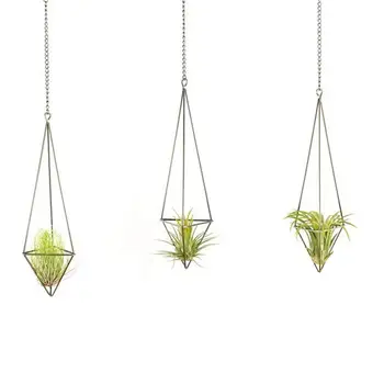 

2PCS Triangle Flower Bronze Holder Geometric Three-side Hollow Frame Plant Support Pot without Soil for Tillandsia Airplants Dis