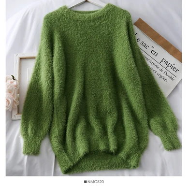 fur sweater Свитер большого размера, корейский пушистый норковый кашемировый зимний свитер для женщин, женский джемпер, вязаный Свободный пуловер с мехом, пушистый красный - Цвет: fur sweater