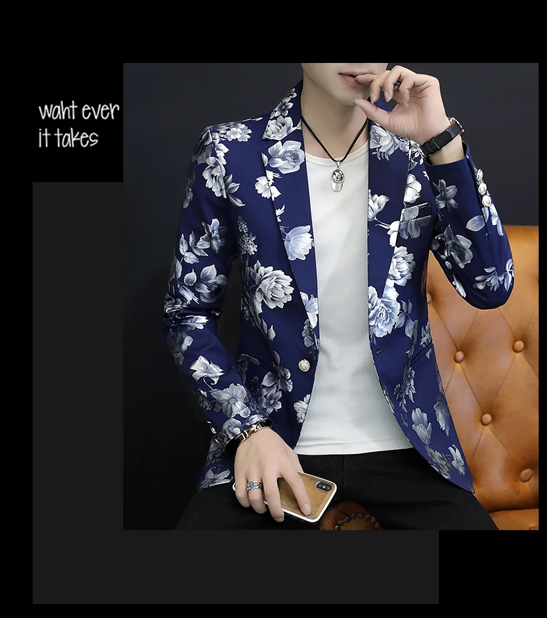 Дизайн мужской костюм Модный цветочный принт куртка Blazes Slim fit Homme Masculino Свадебный лучший мужской пиджак