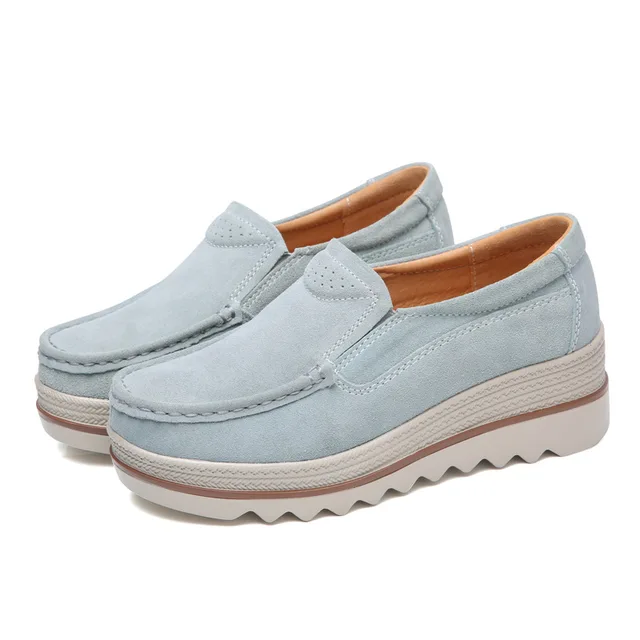 HANBINGPO 2019 Spring Women Flats Shoes Platform Sneakers Slip On Flats Leather Suede Ladies Loafers Moccasins Casual Shoes Women 