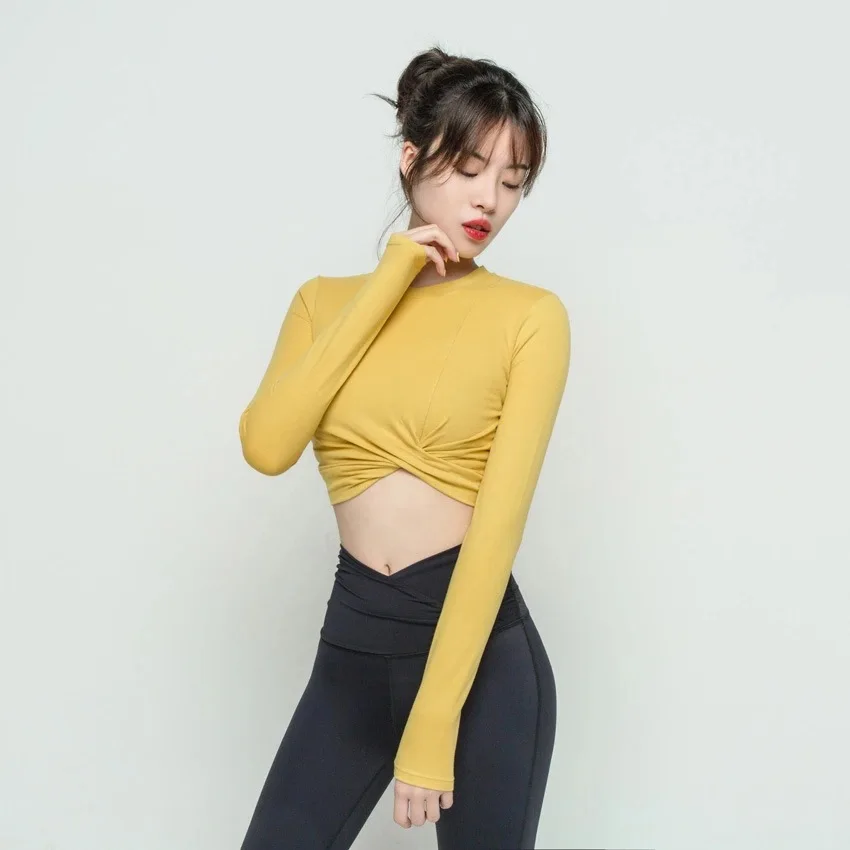 Женские рубашки укороченный топ для йоги спортивный топ с длинными рукавами сексуальный кототкое быстросохнущее рубашки для бега дышащая фитнес тонкая спортивная одежда