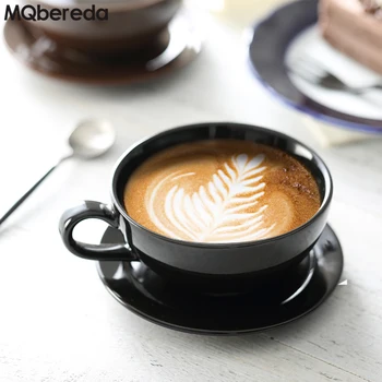 

New Nordic Style Ceramic Coffee Cup with Tray 250ML Single Glaze Ceramic Coffee Cup Saucer Set Latte Cup Cappuccino Milk Tea