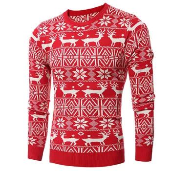 

Winter Knitted Sweater Men Pullover Snowflake Print New Year Tops Red Black Jumper Christmas Deer Sweaters Men's Casual Knitwear