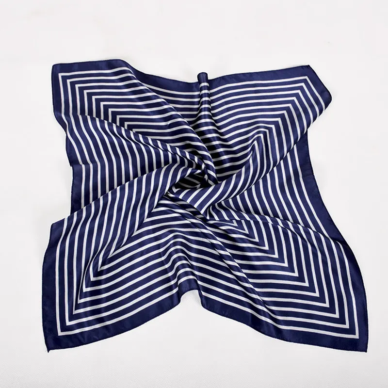 blue white striped Европейский Американский стиль, шелк, маленький квадратный шарф с принтом, модный белый круглый шарф в горошек, Шелковый атласный шарф, женский шарф из чистого шелка - Цвет: blue white striped