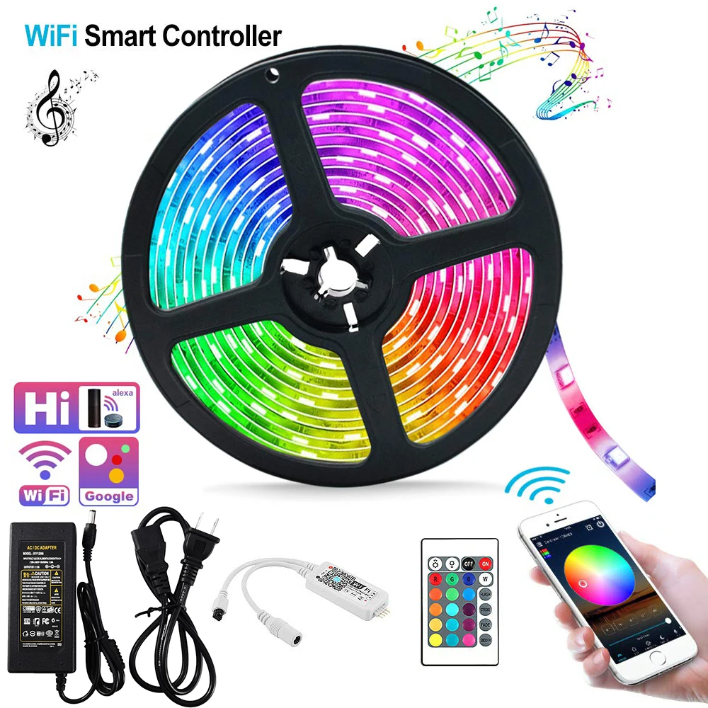 

Smart Wifi Led Strip Light Kit Strip Lights Us Plug Adapters String Light Wire Party Decoration Outdoor Stage Decorative D30
