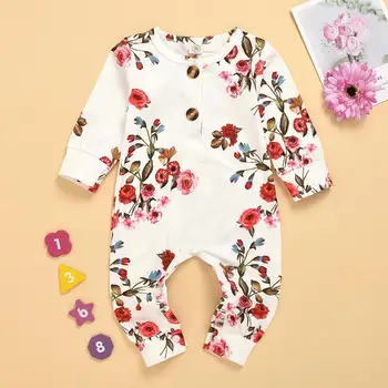 

Newborn Boys Girls 0-24M cotton long sleeve flower print overall cute romper 4pcs/lot