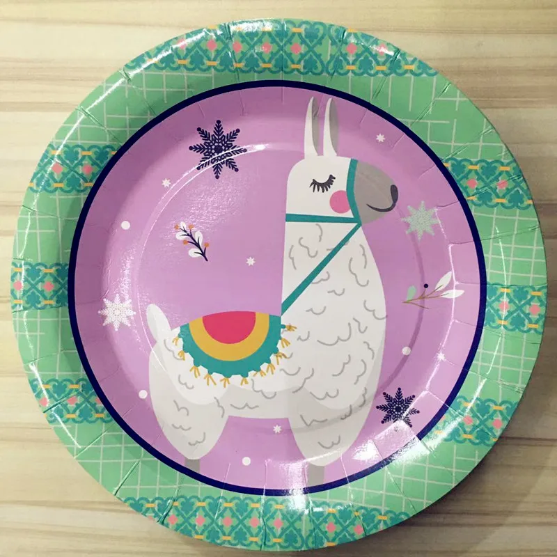 6pcs 9inch plates Вечерние одноразовые столовые приборы из альпаки с изображением Ламы из мультфильма для детей на день рождения, праздничные Вечерние Декорации - Цвет: 6pcs 9inch plates