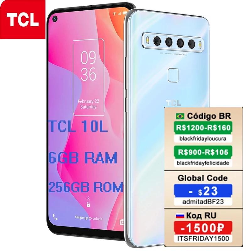Телефон TCL 10L глобальная версия 48mp 6GB RAM 256GB ROM Quad Camera Qualcomm Snapdragon 665 6 53 дюймов |