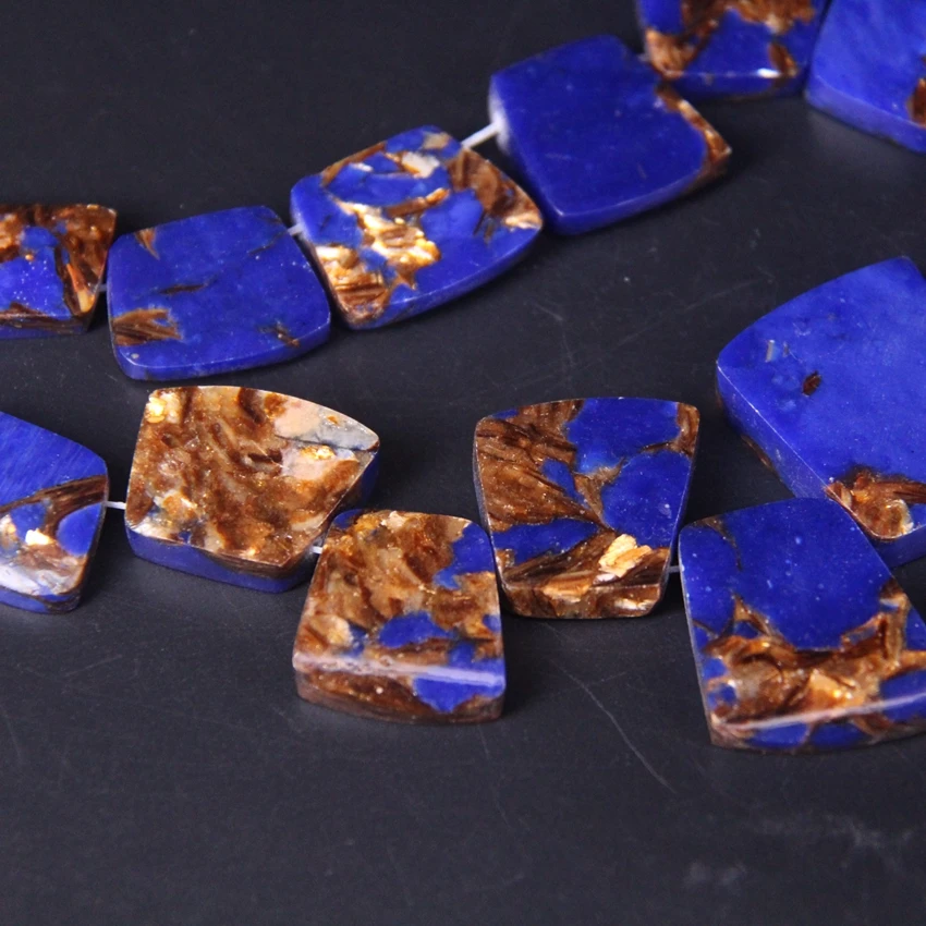 Günstige 15 stücke Dark Blue Impression Jaspers Top Gebohrt Trapez Platte Perlen, Ozean Sediment Stein Absolvierte Halskette Anhänger Schmuck