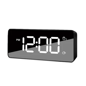 

Mirror Led Charging Digital Alarm Clock With Snooze Mode Sound Control Backlight Black