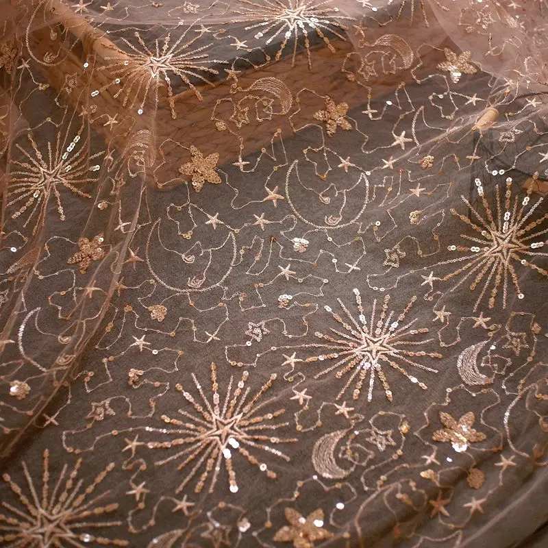 Clothing Accessories Clothing Craft Accessories 1meter Stars and moon sequined yarn cloth dress see-through sequined dress fashion designer mesh embroidery fabric clothing accessories clothing craft accessories