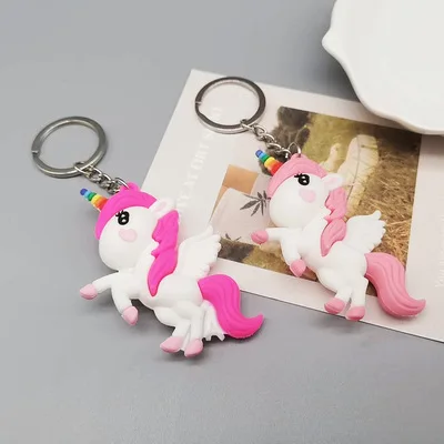 Creative Three-dimensional Color Unicorn Key Ring Pendant Promotional Rainbow Horse Bag Ornament Gift