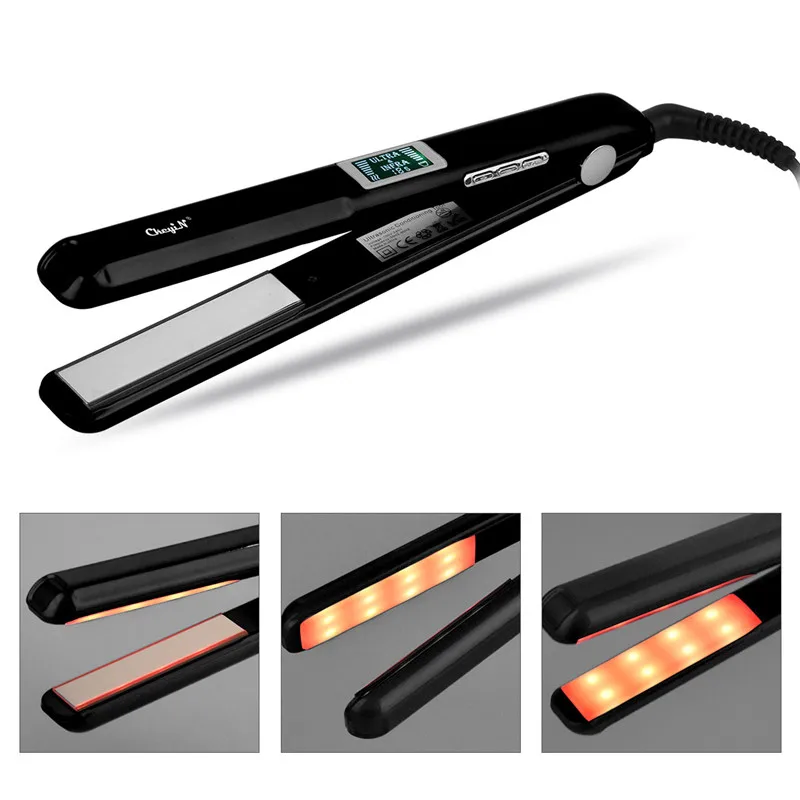 

CkeyiN Hair Straightener Hair Repair LCD Ultrasonic Infrared Hair CareTool Steam Fast Heating Flat Straightening Iron Ceramics