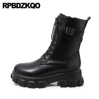 

patent leather shoes front lace up casual ankle boots autumn flatform plus size combat military big 13 45 chunky women 10 muffin