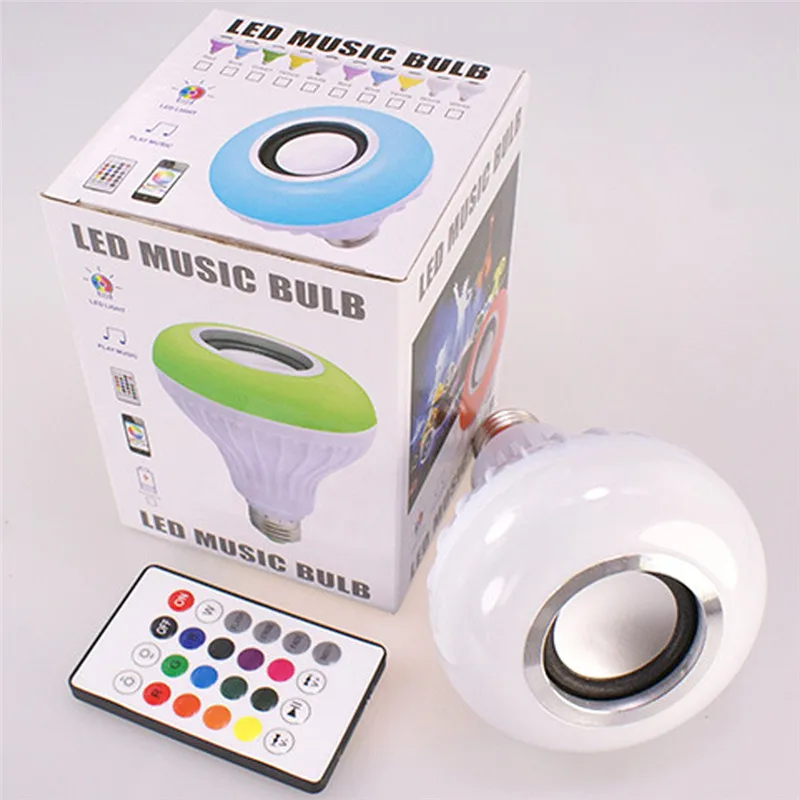 Smart E27 LED RGB Bulb Wireless Bluetooth Speaker Music Playing Audio Dimmable Light Lamp with 24 Keys Remote Control Smart Home