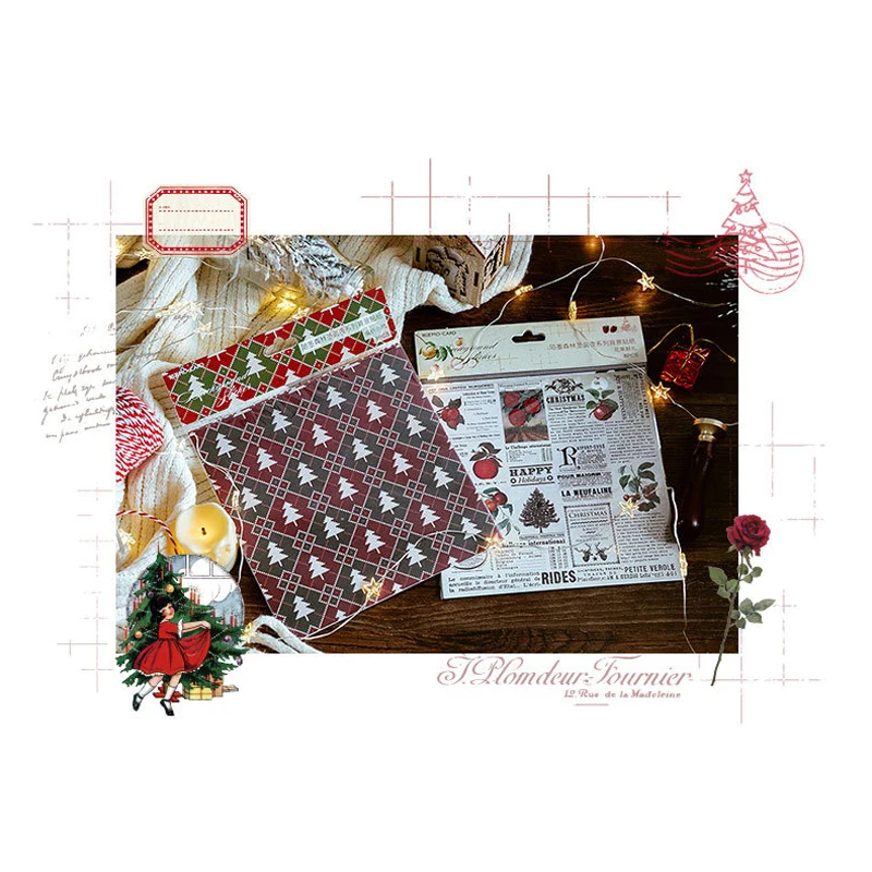 10packs/lot Kawaii Christmas Background Sticker Happy Forest Stickers for Scrapbooking DIY Projects