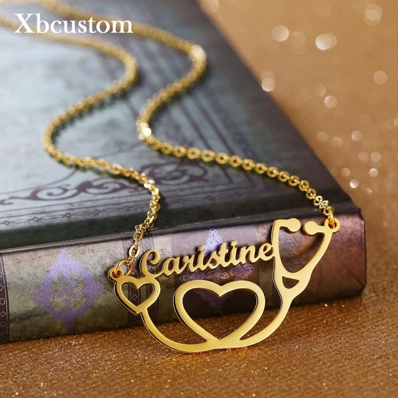Ожерелье с именем стетоскопа на заказ ожерелье из нержавеющей стали золотого и