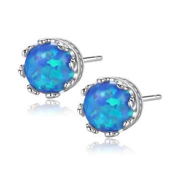 

SANYU 925 Sterling Silver Round Fire Opal Stud Earrings Elegant Blue Opal Hamsa Earing Studs Jewelry for Women Orecchini SE0244