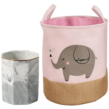 

1 Pcs Pen Holder, Stand for Desk Marble Pattern Pencil Cup & 1 Pcs Foldable Storage Bins Thickened Large Laundry Basket