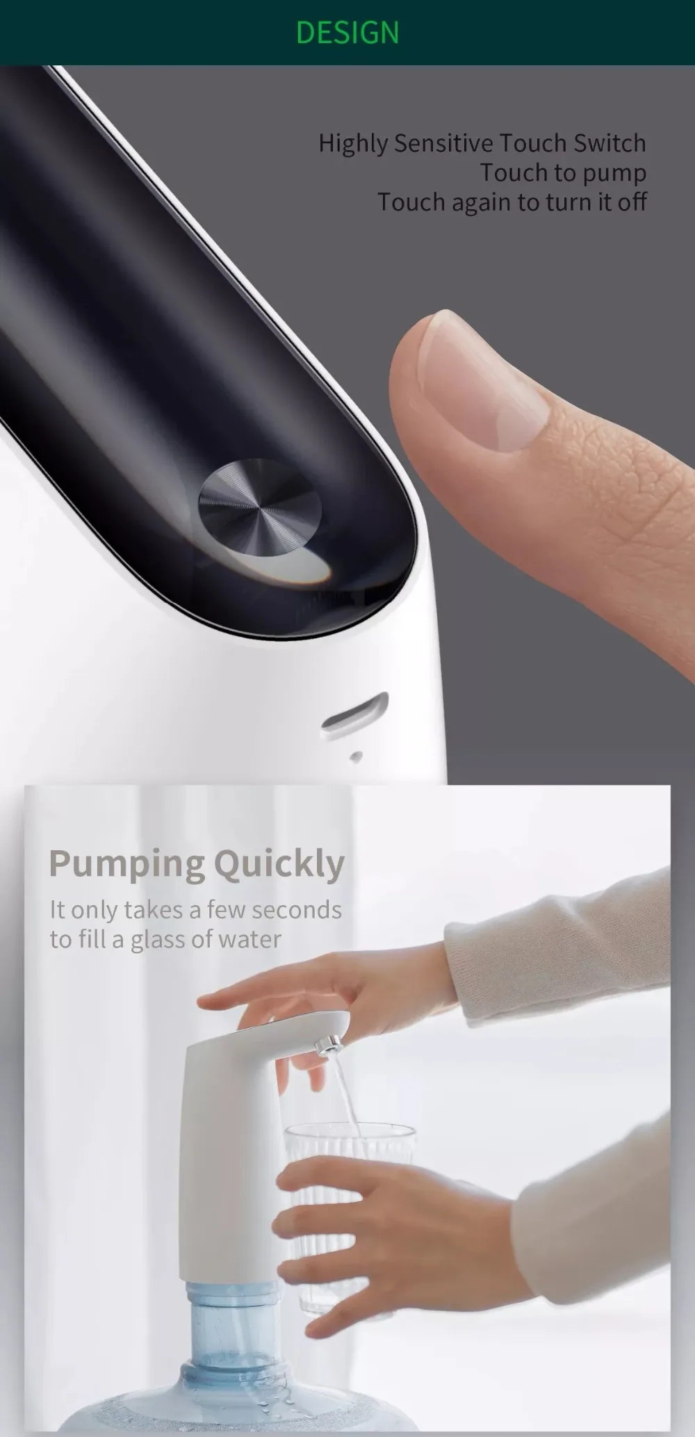 XIAOMI Mijia 3LIFE Automatic USB Mini Touch Switch Water Pump Wireless Rechargeable Electric Dispenser Water Pump With USB Cable (2)
