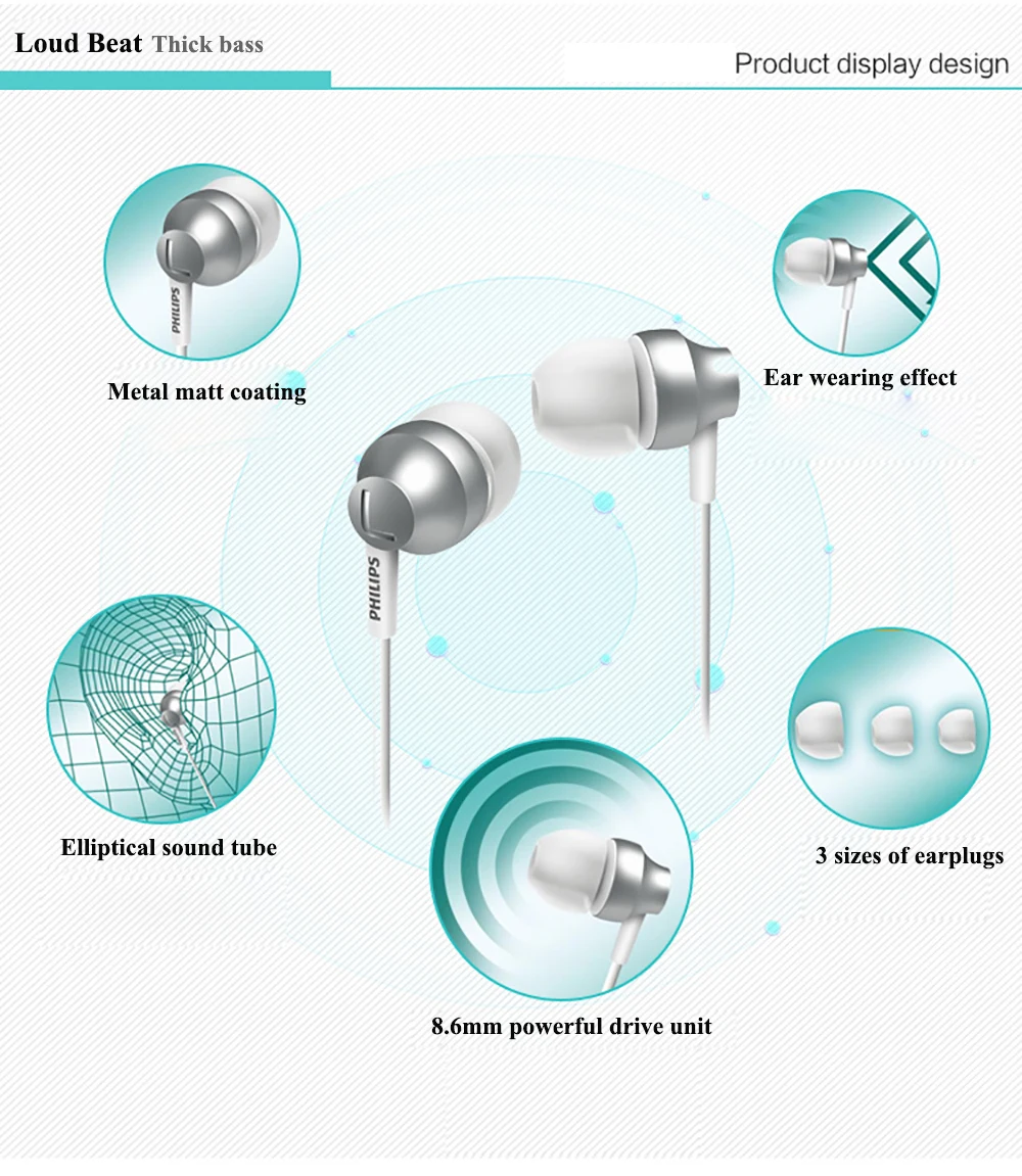 Оригинальные Philips She3850 Проводные поршневые наушники-вкладыши музыкальные наушники для samsung huawei Xiaomi