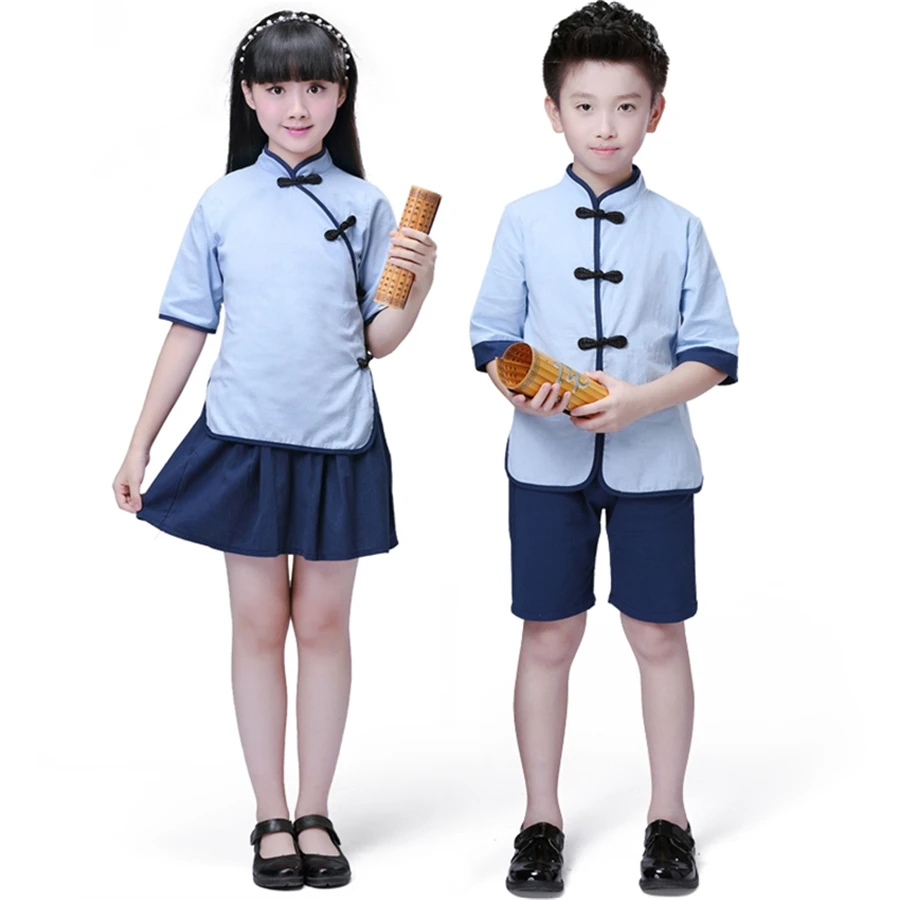 

Children Chinese Clothing HanFu Boys Kung Fu Wushu Girls Chinese Cheongsam New Year Dress Kindergarten School Uniforms Kids Set
