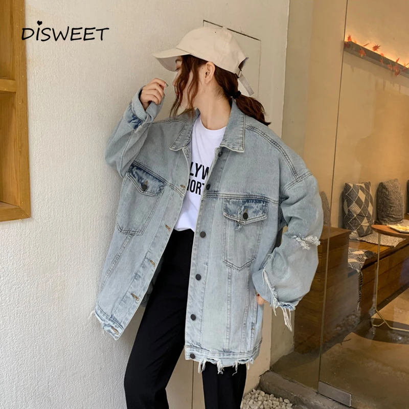 

Spring Long Sleeve Loose Denim Jacket Woman Retro Fringed Lapel Single-Breasted Denim Jacket Ladies Nordic Washed Denim Jacket
