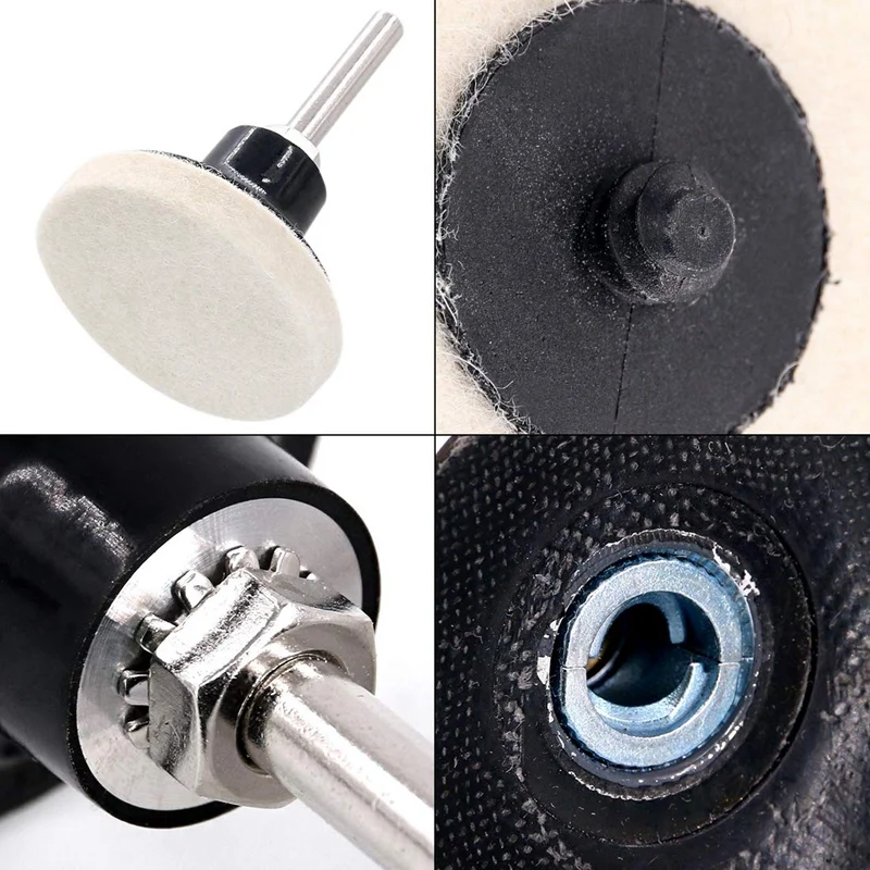 WSFS Hot 20Pcs 2 inch Compressed Artificial Wool Fabric Qc Disc Polishing Buffing Pads Wheels With 1Pcs 2 inch Disc Pad Holder W