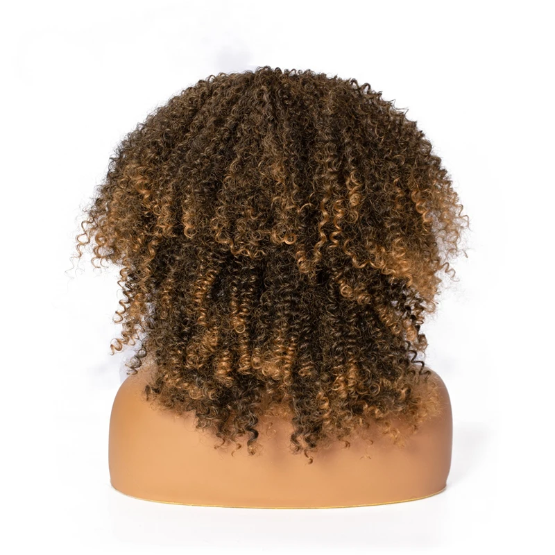 Encaracoladas com Lenço Peruca de Comprimento do Ombro Encaracoladas para Mulheres Perucas Encaracoladas Negras 16 Wig 7 High Quality Apliques e perucas