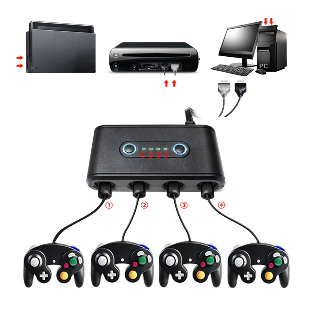 Для кубик для игры 4USB джойстик для NGC адаптер с 4 светодиодный для N-switch/WII U/PC 3в1