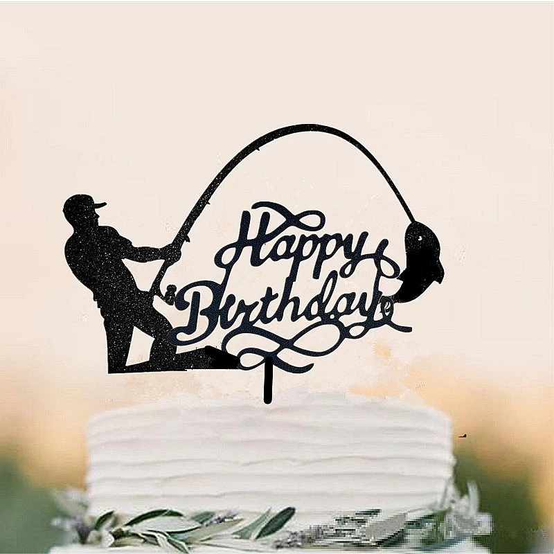 ハッピーバースデーケーキトッパー 誕生日パーティーの装飾 釣りケーキトッパー 漁師誕生日パーティー用品 ケーキデコレーション用品 Aliexpress
