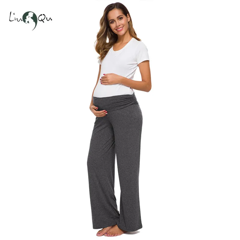 

Women's Drawstring Linen Pants Maternity Wide/Straight Versatile Pajama Workout Palazzo Lounge Pants Stretchy Pregnancy Trousers