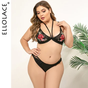 

Ellolace Floral New Lingerie Women Underwear Set Lace Plus Size Female Sexy Lingeries Wholesale XL-4XL Deep-V Bra Sets 2020 New