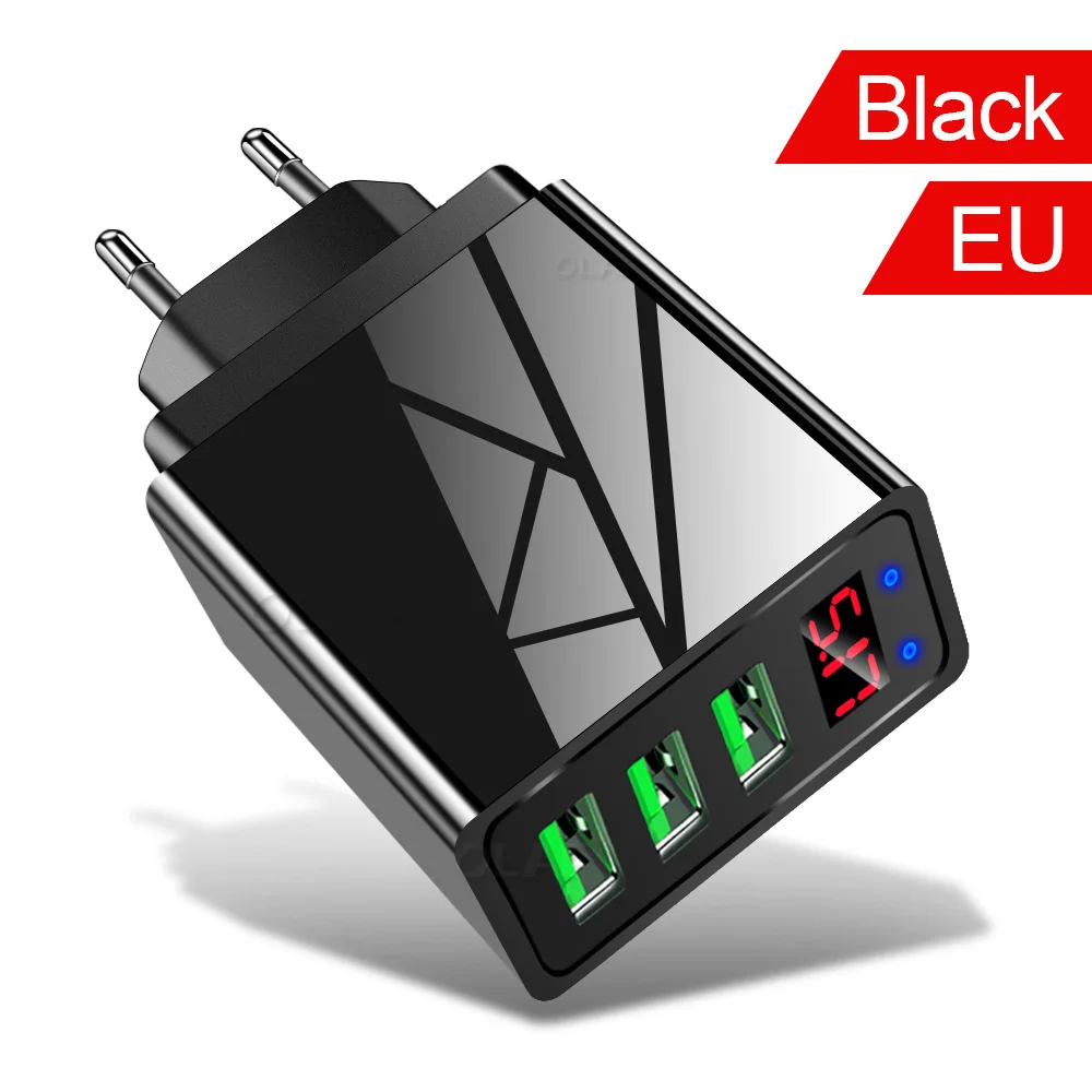 Светодиодный USB зарядное устройство с цифровым дисплеем для быстрой зарядки iphone 7 8 samsung S10 Plus EU US UK 3 порта USB зарядное устройство для мобильного телефона адаптер