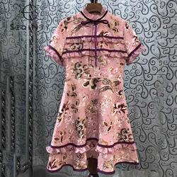 SEQINYY милое платье 2020 Лето Весна Новый модный дизайн с коротким рукавом и оборками Лук Цветы Печатных Мини платье трапециевидной формы