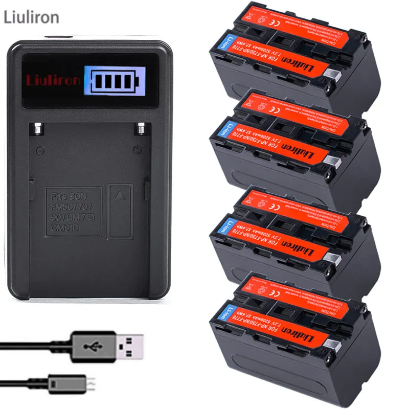 4x bateria NP-F770 NP-F750 NP F770 np f750 NPF770 750 батареи+ ЖК-дисплей USB Зарядное устройство для sony NP-F550 NP-F770 NP-F750 F960 F970