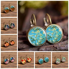 Ван Гог серьги-гвоздики Подсолнух стекло кабошон модные уникальные ювелирные изделия из бронзы простой стиль цветок серьги девушки Женщины Подарки