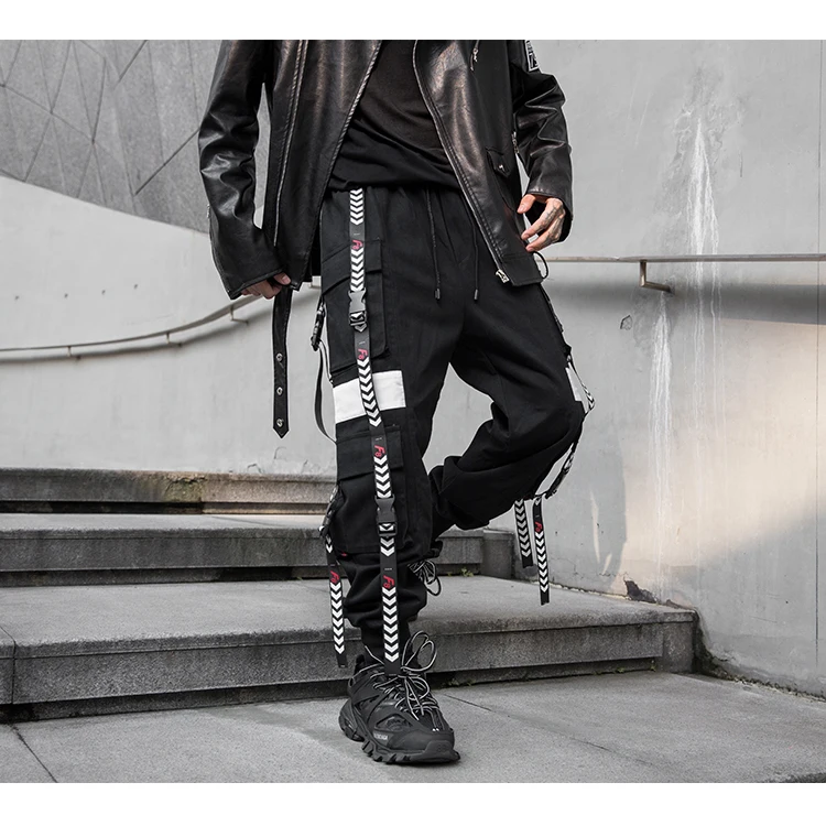 Liketkit, мужские зимние брюки-карго,, хип-хоп, длинные, черные, с лентами, для бега, мужские, Harajuku, уличная одежда, шаровары, спортивные штаны с карманами
