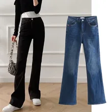 

Dave&Di 2022 High Jeans Woman Street Retro Flare Jeans For Women England Style Washed Skinny Denim Pants Women High Waist Jeans