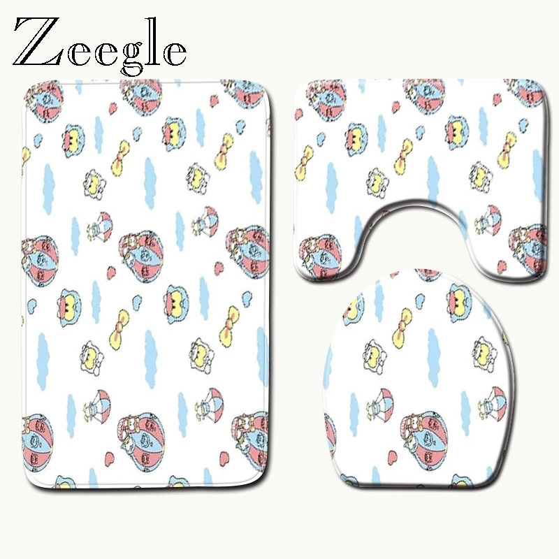 Zeegle 3 шт. коврики для ванной 3D с рисунком, Нескользящие Коврики для ванной комнаты, коралловый флис, коврики для ванной, моющиеся коврики для ванной комнаты