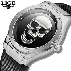 Мужские 3D часы с черепом LIGE новые модные мужские s часы лучший бренд роскошные часы из силикагеля Мужские кварцевые Креативные Часы Relogio