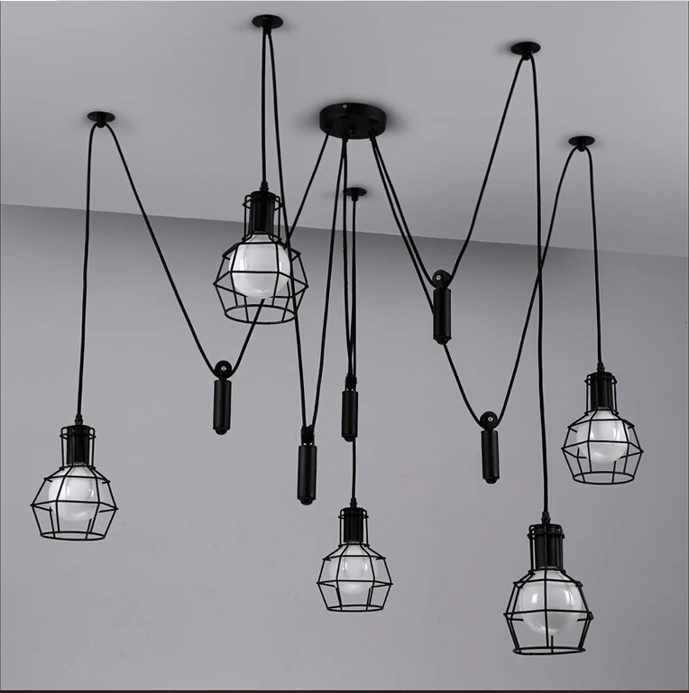 

American Country Retro Loft Iron Pendant Light Pulley Cage Industrial Art Kitchen Dining Room Hanging Lighting Lamp Ing