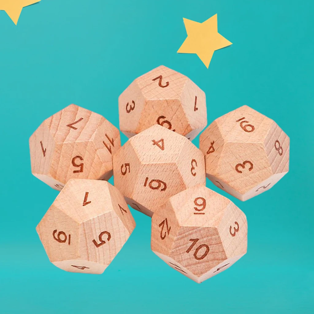 5pcs Pack Wooden D12 12 Sided Dice Maths Games Board Game PRG Dice Set 